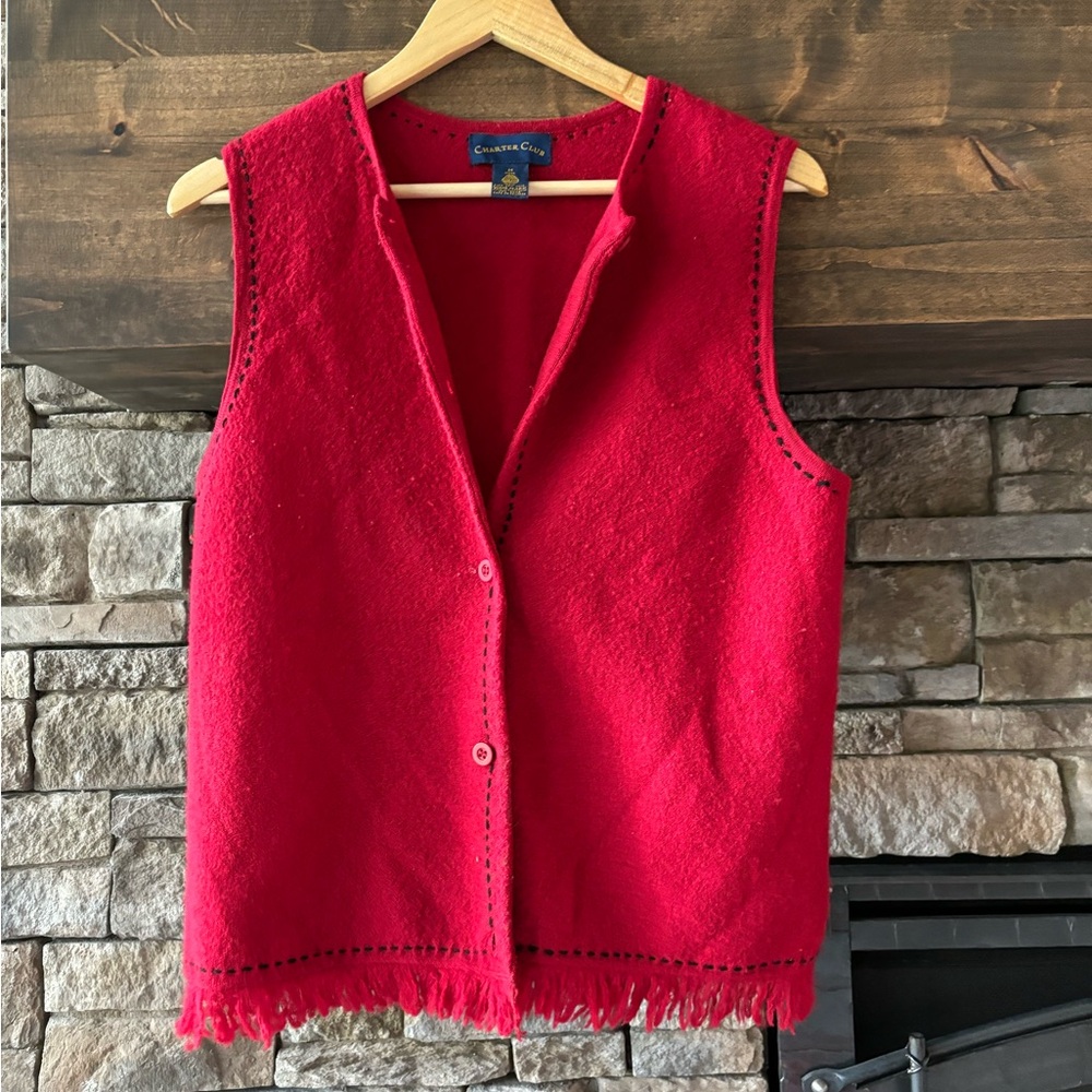 Charter Club vintage western Red Wool Sweater button up vest